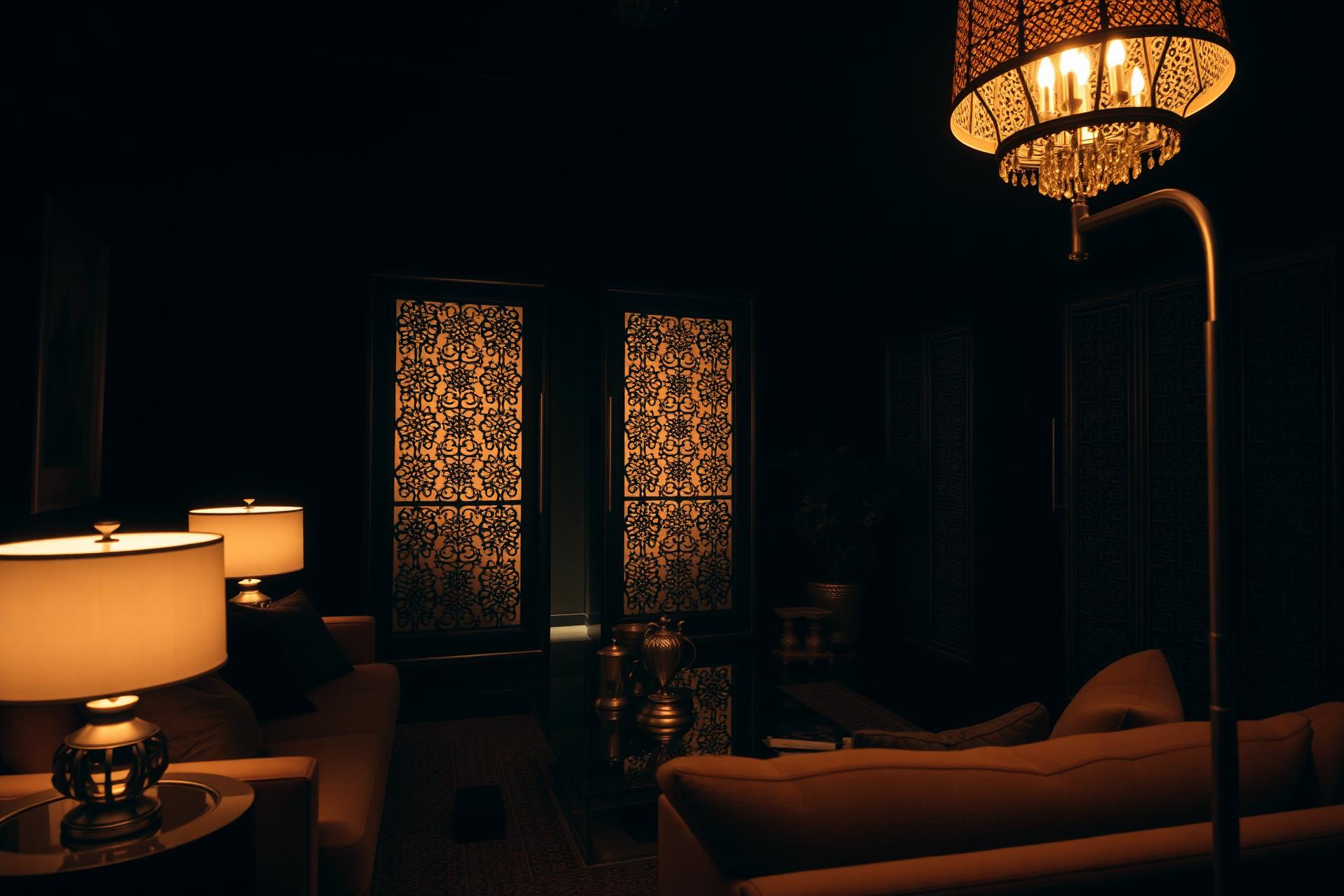 Salon marocain élégant baigné d'une lumière chaude à Rabat