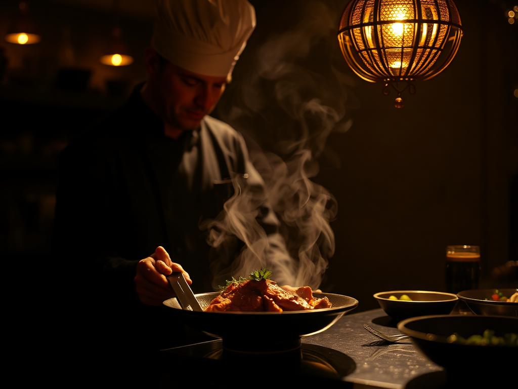 Cuisinier MAJAM dressant un plat marocain à domicile