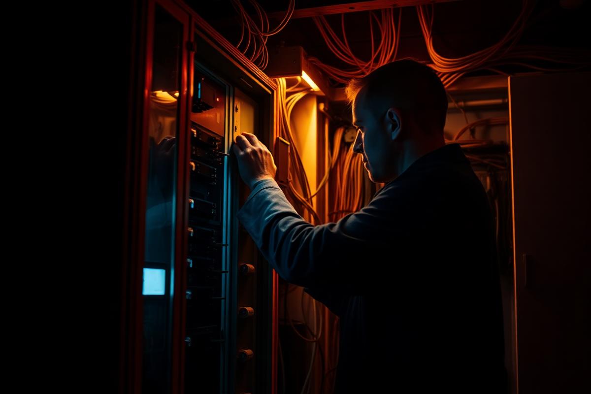 Électricien intervenant sur un tableau électrique moderne