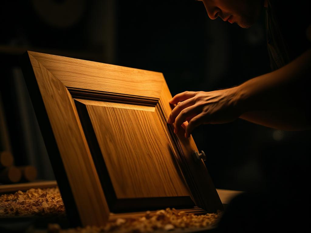 Menuisier MAJAM fabriquant une porte de placard en bois