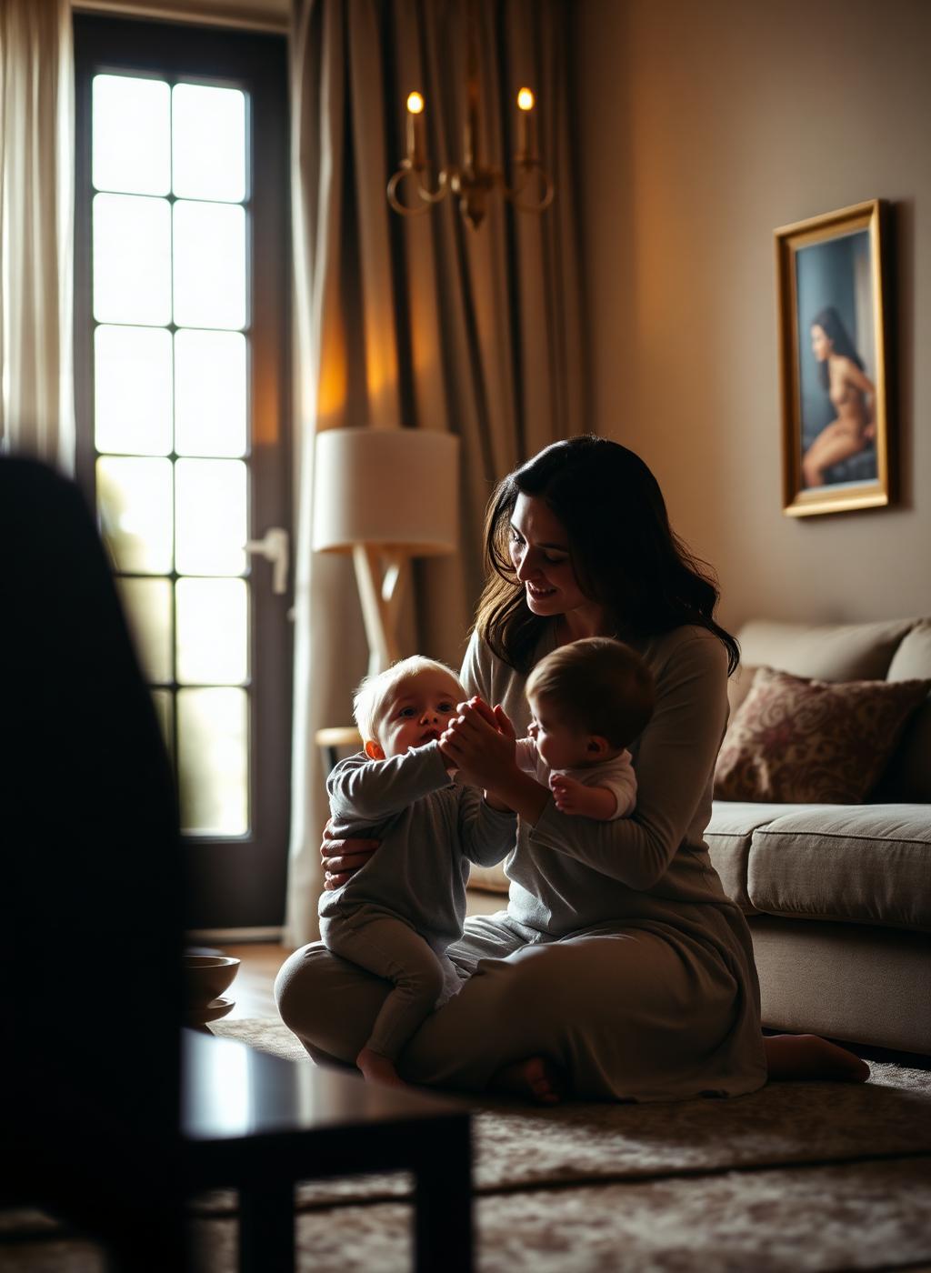 Nounou vérifiée MAJAM jouant avec un enfant dans un salon chaleureux